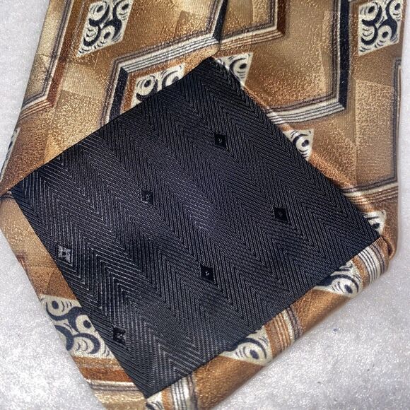 Circa 1940 Men Silk Geometric Abstract Art Neck Tie Gold 62x4 Zig Zag Vintage - Picture 4 of 9